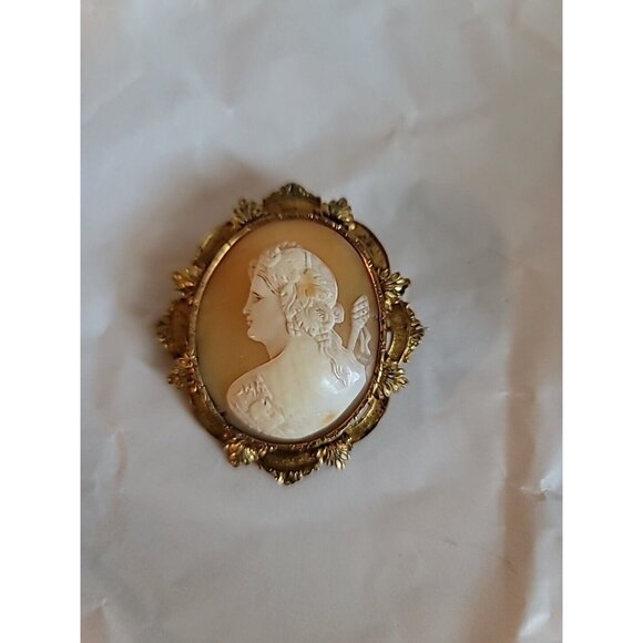 Antique 1900s Hand Carved Shell Cameo Brooch STUNNING - Picture 1 of 16